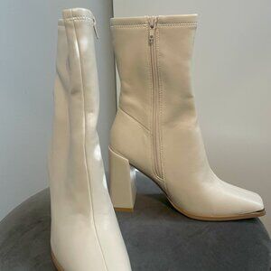 Chinese Laundry Leather Cream Heeled Booties